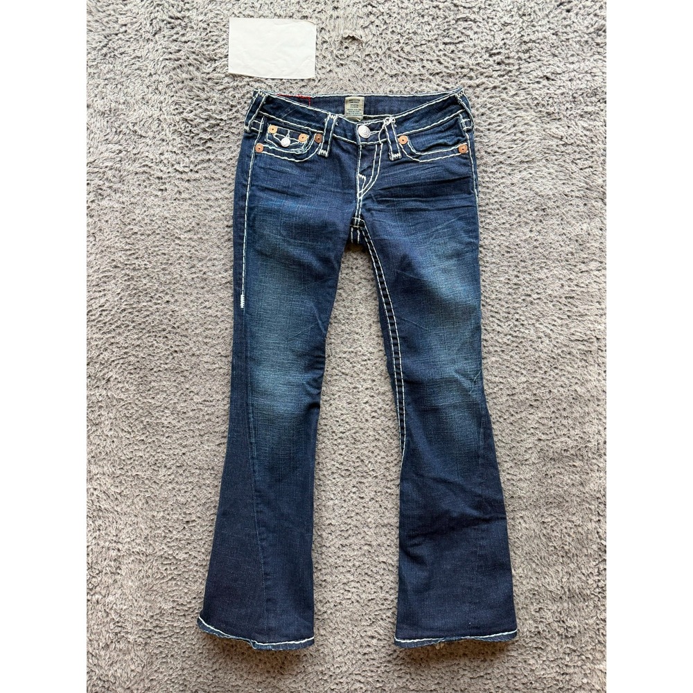 True Religion Joey Low Rise Super T Flap Flare Denim Jeans Medium Wash Size 26